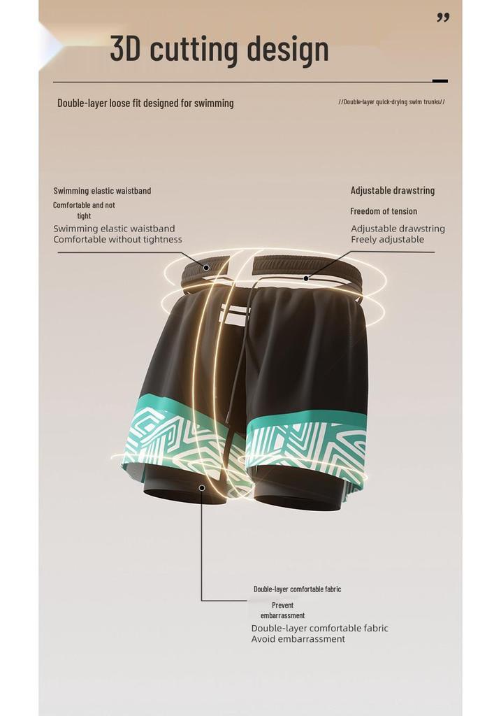 Men's Quick-Dry Double Layer Swim Trunks - Anti-Embarrassment Beachwear