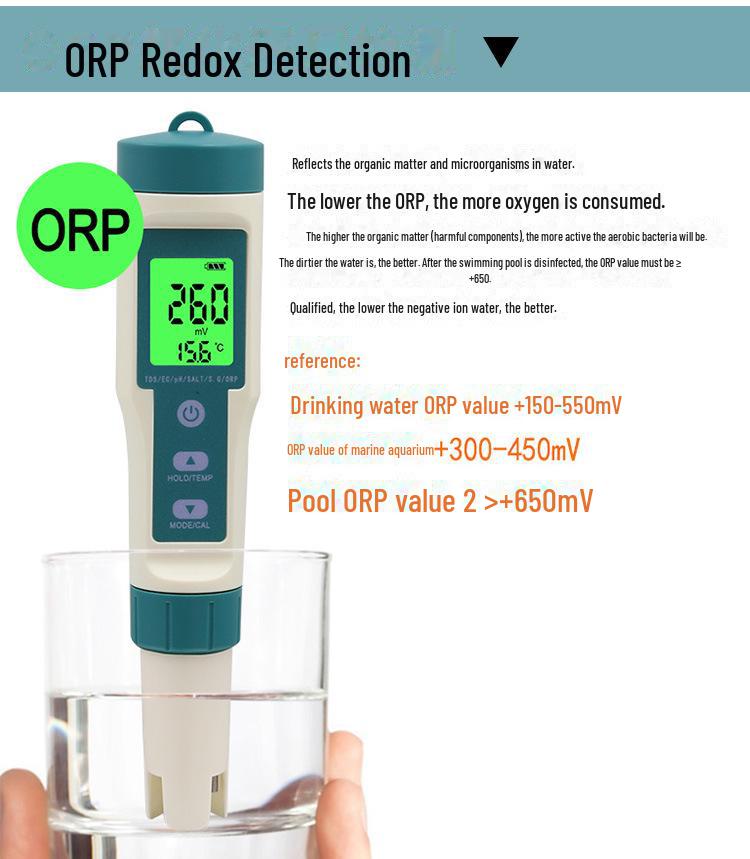 Testeur de pH et de salinité de l'eau de mer TDS 8 en 1 - Stylo de test de la qualité de l'eau riche en hydrogène