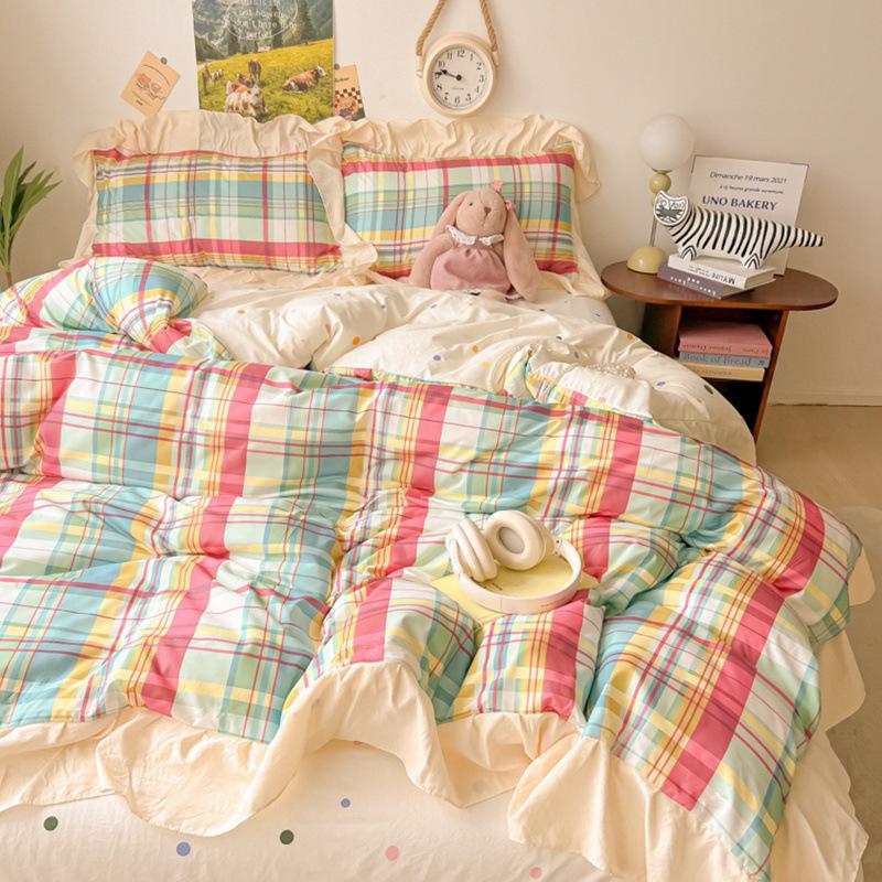 Bed Four-piece Set Washed Cotton Quilt Cover Bed Sheet Dormitory Three-piece Set