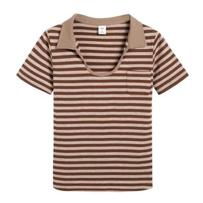 Yaz Kadın Slim Golf Polo Gömlekleri Bayan Günlük Tişörtler Pamuklu Çizgili Kadın Kısa Kollu Gömlek Ofis