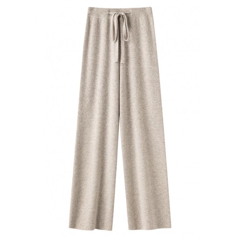 Women's Wool Wide-Leg Cashmere Pants - Soft Drapey Straight-Leg for Autumn and Winter