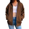 Women Autumn Sweatshirt Jacket Solid Color Hoodie Coat with Long Sleeves Drawstring Pockets Zipper Closure