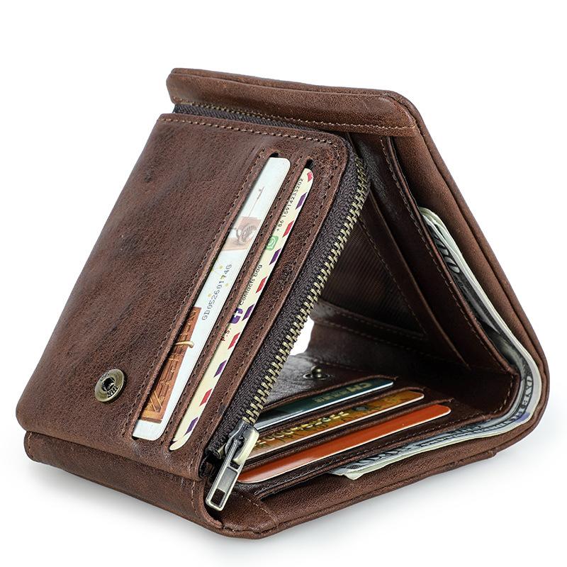 Black Angel RFID Anti-theft Brush Full-grain First-layer Cowhide Three-fold Men's Wallet Horizontal Multi-card Leather Wallet