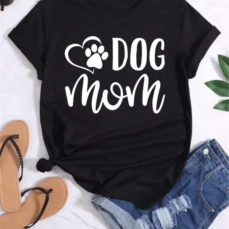 Trend Dog Mama Bedruckte Damen T-Shirts Mode Cartoon Grafikdruck T-Shirts Kleidung Damen Shirt Kurzarm Lässige Tees