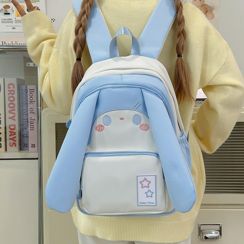 Big-eared Rabbit Simple Fresh Sweet Backpack Student School Shoulder Bag Kids Cute Travel Backpack for Children Birthday Gift