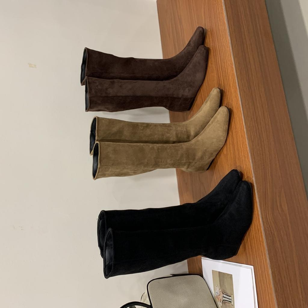 2025 New Square Head Suede But Knee Thin Inner Slope Heel Knight Women's Boots