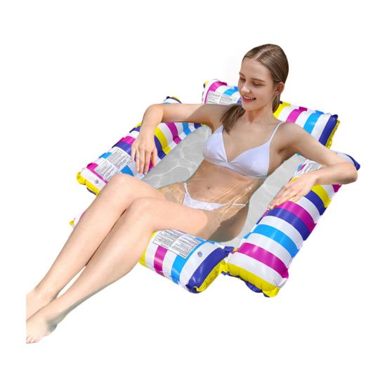Striped Inflatable Pool Float Water Hammock with Mesh Foldable Floating Lounge Chair Summer Swimming Pool Party Beach Lake Essentials