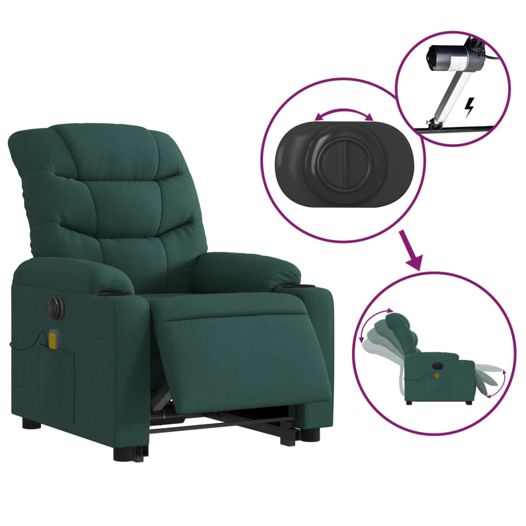 Vidaxl Lift Recliner Massage Chair, Electric, Reclining, Green