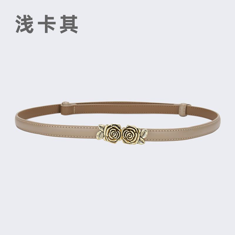Leather Camellia Thin Belt Decoration With Skirt Waist No Punching Suit Small Belt