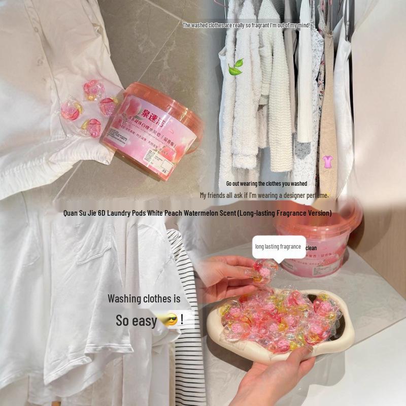 Quansujie 6D Wasmiddelpods - Witte Perzik & Honing Geur, Camelia Geur, Krachtige Vlekverwijdering, Langdurige Frisheid - 70 Pods