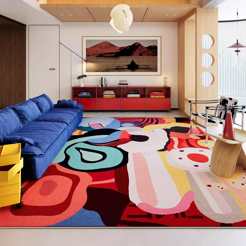 Large Area Carpet for Living Room Soft Short Plush Floor Mats Color Blocking Cartoon Bedroom Bedside Rug Home Decoration