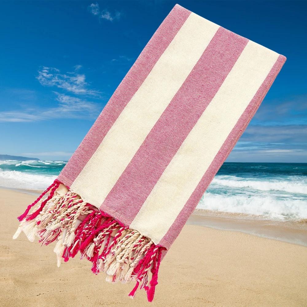

Пляжное полотенце с кисточками, полосатое банное полотенце с обернутым краем, быстросохнущее полотенце 100X180CM