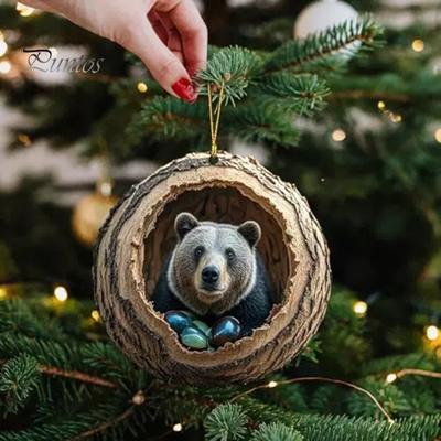Ornamento di Natale animale 2D piatto acrilico foresta animale ciondolo albero di Natale decorazione da appendere zaino decorazione regalo per gli amanti degli animali