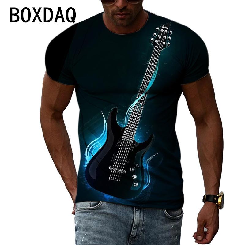 

Мужские футболки с 3D графикой гитары, модные, с креативным дизайном, больших размеров до 6XL, летние, с коротким рукавом, с 3D принтом Trendyol, топы 6XL