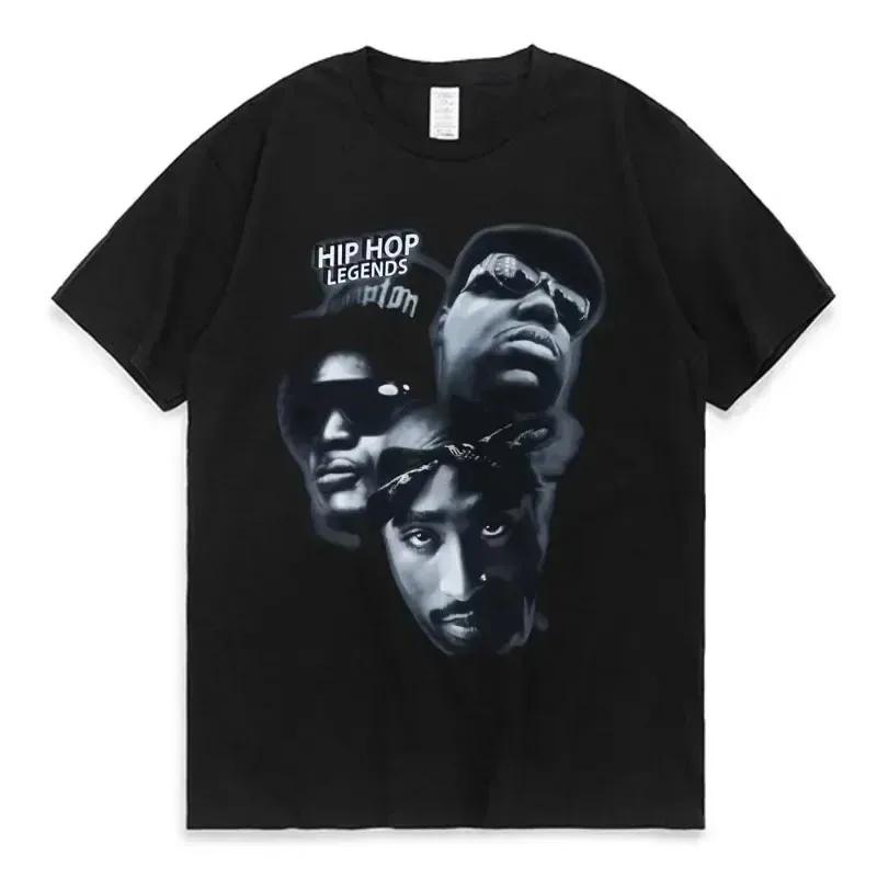 Women T-shirt Rapper Tupac Top Hip Hop Street Pattern T-shirt High Street Extra Large Short Sleeve T-shirt Men's Cotton T-shirt