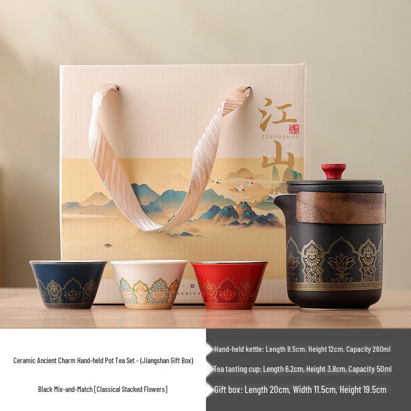National Trend Ceramic Travel Tea Set - Portable Business Souvenir, Cultural Creative Gift with Custom Logo Option