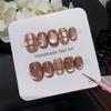 10Pcs Retro Brown Star Grid Handmade Press On Nails Removable Fake Nails For Women Girls Decorative Wearable Nail Tips