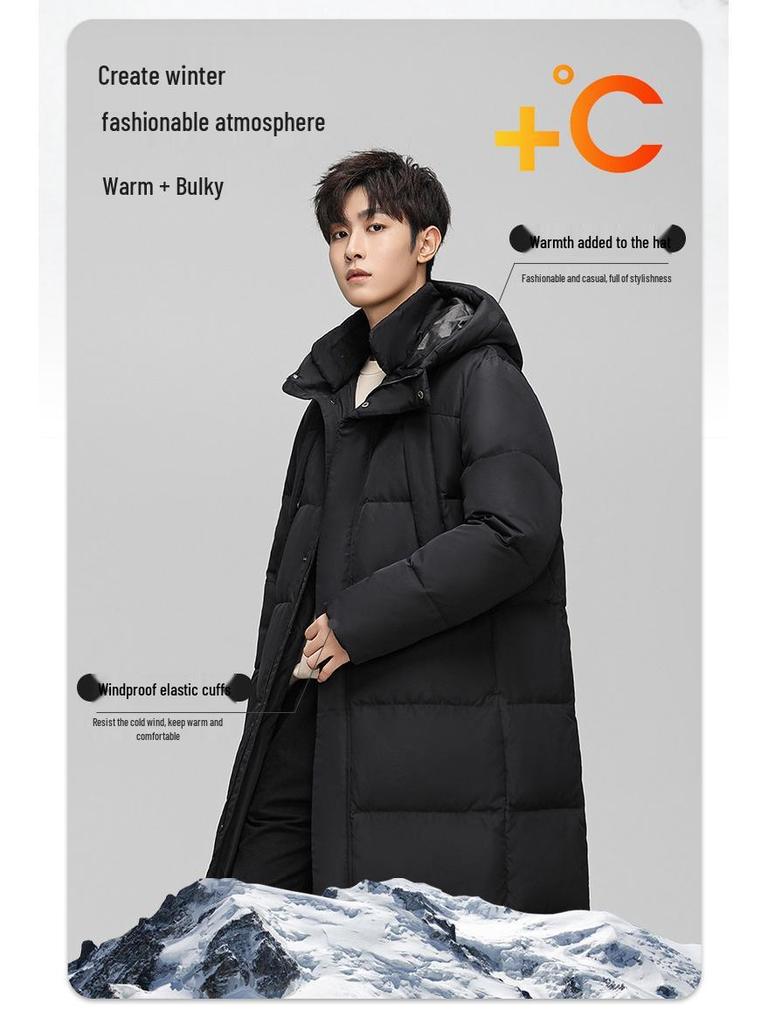 Unisex Trendy Long Over-the-Knee Winter Hooded Down Coat