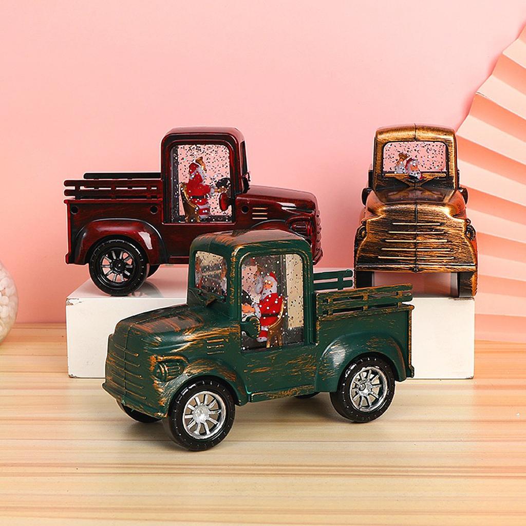 Santa Tree Truck Statue Antique Bronze with Illuminated Christmas Tree Water Filled Santa Pickup