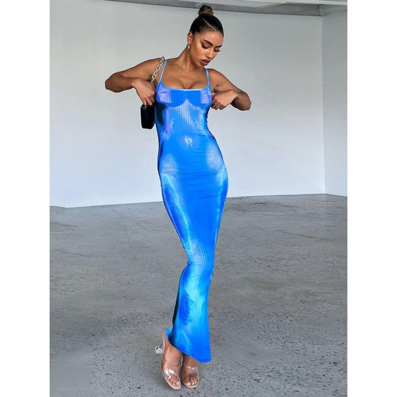 Fashion Style Sexy Spaghetti-Strap Floral Print Dress Casual Vacation Slim Fit Dress Summer Women's Sheath Dress