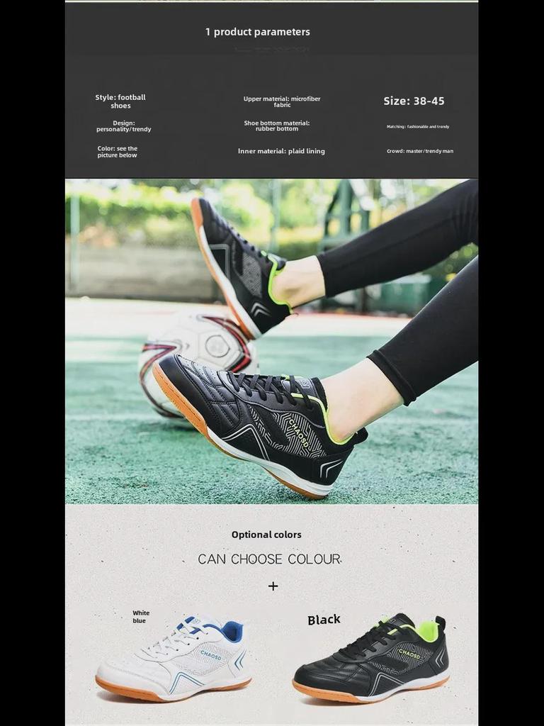 Unisex Indoor Futsal Shoes with Flat Cowhide Sole for Wooden and Cement Floors—Ideal for Youth and Student Training.