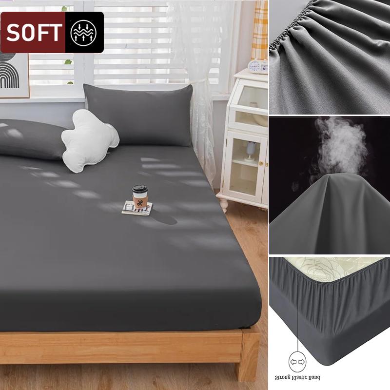 1PC High Quality Solid Color Bed Sheets Dustproof Mattress Protective Cover Soft Comfortable Breathable Fitted Sheet Non-slip Bed cover With Elastic