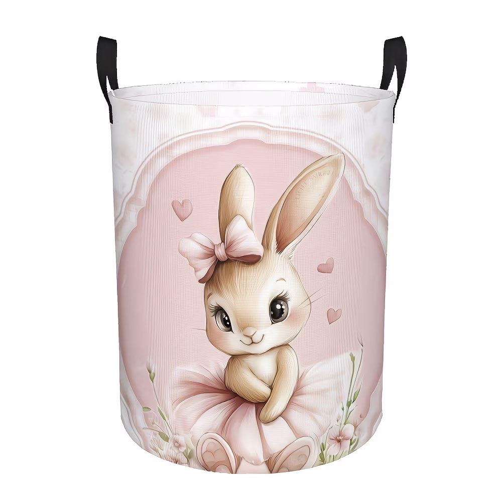 Gentle Pink Heart Rabbit Laundry & Toy Storage Basket