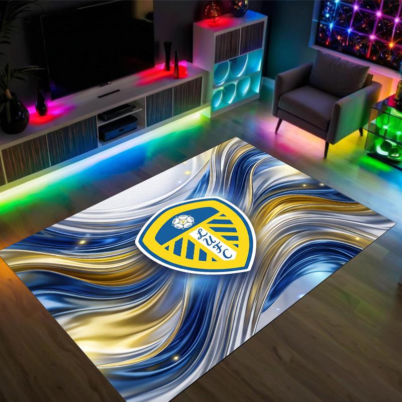 Leeds United Fußball Design Kristall Samt Teppich Gemütlich Kein?Rutschfester Teppich mit Aufdruck für Schlafzimmer Wohnzimmer Eingang