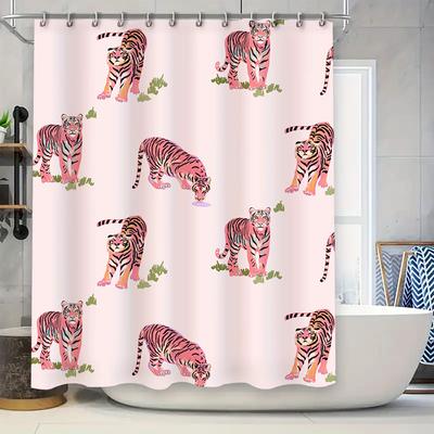 Animal Print Shower Curtain Pink Tiger Stripes Pattern For Bathroom Decor Polyester Fabric Shrink-Proof Washable
