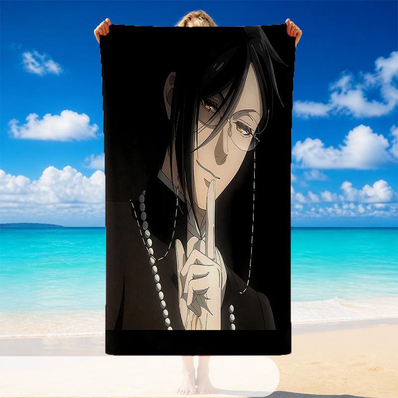 Quick Dry Beach Towel Black Butler Male Pattern, Lightweight Absorbent Towel for Pool Beach Vacation Use