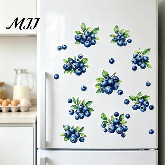 Dekorative Aufkleber für Glastüren Blaubeer-Wandaufkleber, Abziehbar und Aufklebbar Aquarell-Frucht-Aufkleber, Abnehmbare Boho Wasserdichte Fensteraufkleber Kunst Baby