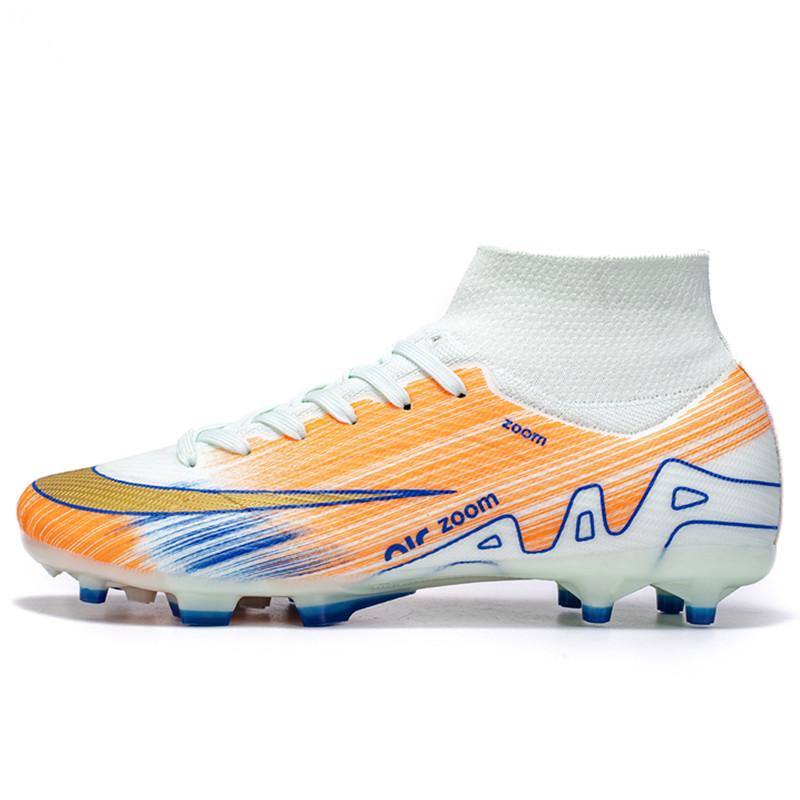 High-Top Football Shoes Fly-Woven Seamless Tf Broken Nails Artificial Turf Ag Nails Leather Feet Boys And Girls Student Training