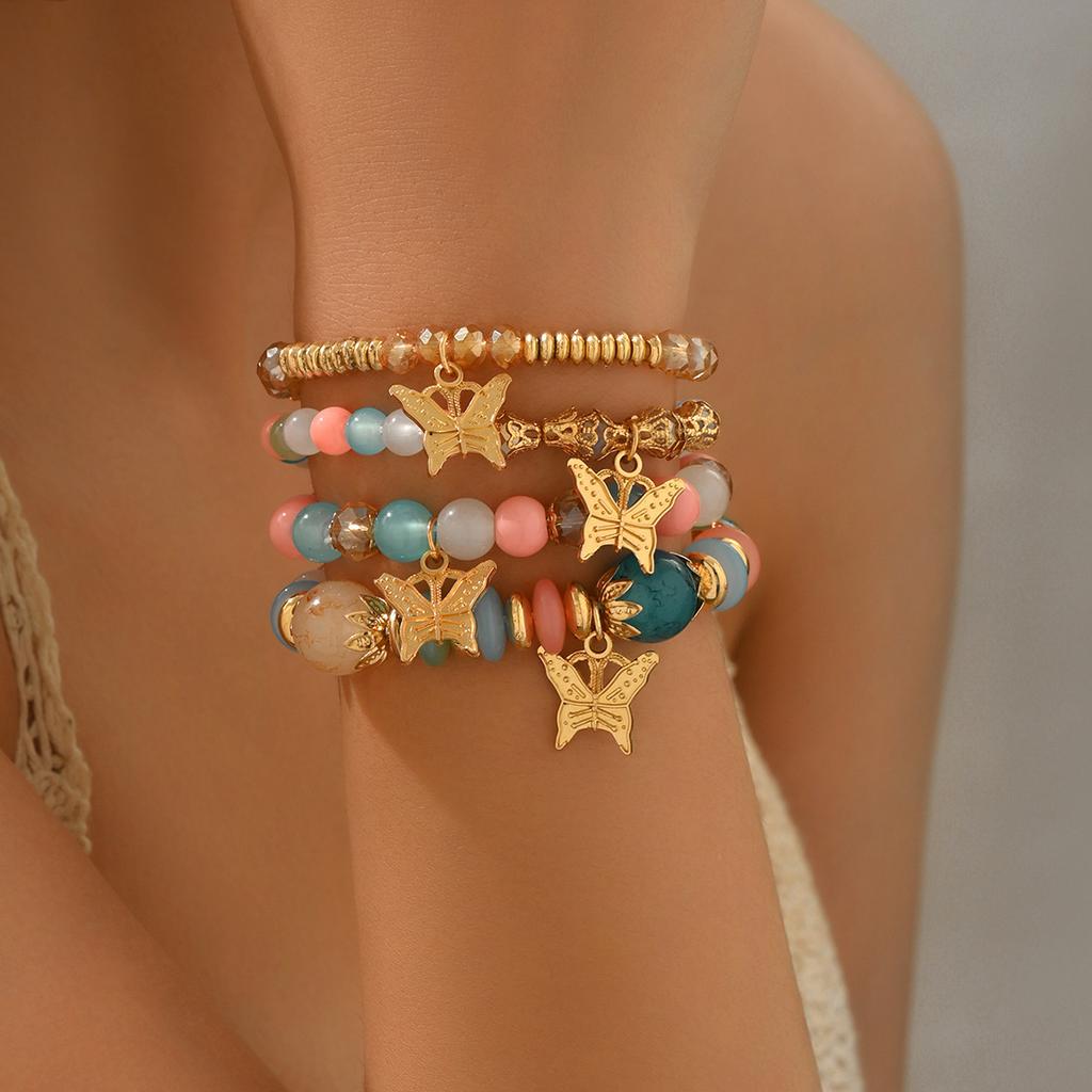Fashion Color Bohemian Ethnic Style Pendant Multi-Layer Elastic Premium Bracelet Women
