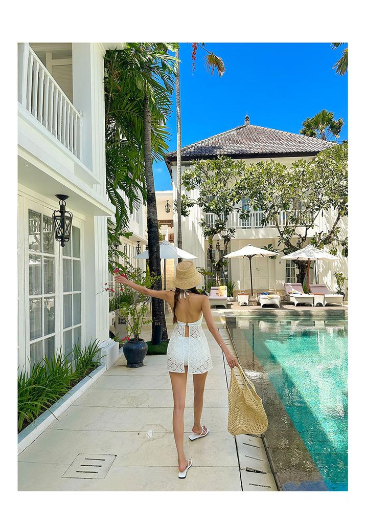 Fairy vacation swimsuit female sexy slim dress swimsuit suspender lace dress white hot spring swimsuit