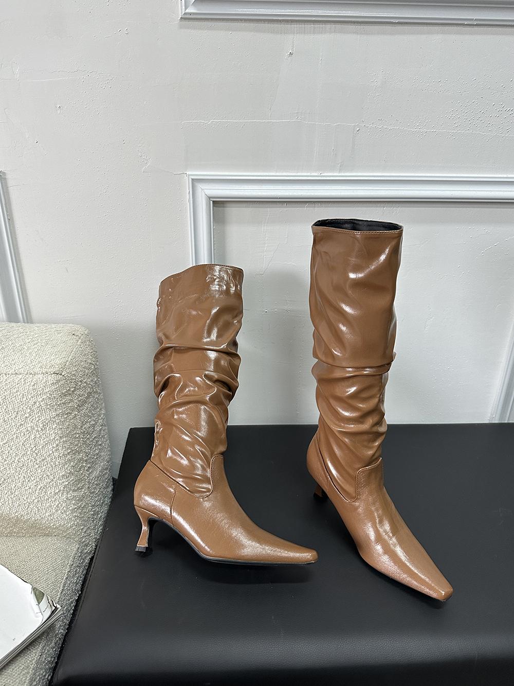 

Модные женские сапоги с острым носком, черные, белые, коричневые, рыцарские, на тонком каблуке, модные зимние туфли для вечеринок, сексуальные, 35-40 7.5 коричневый