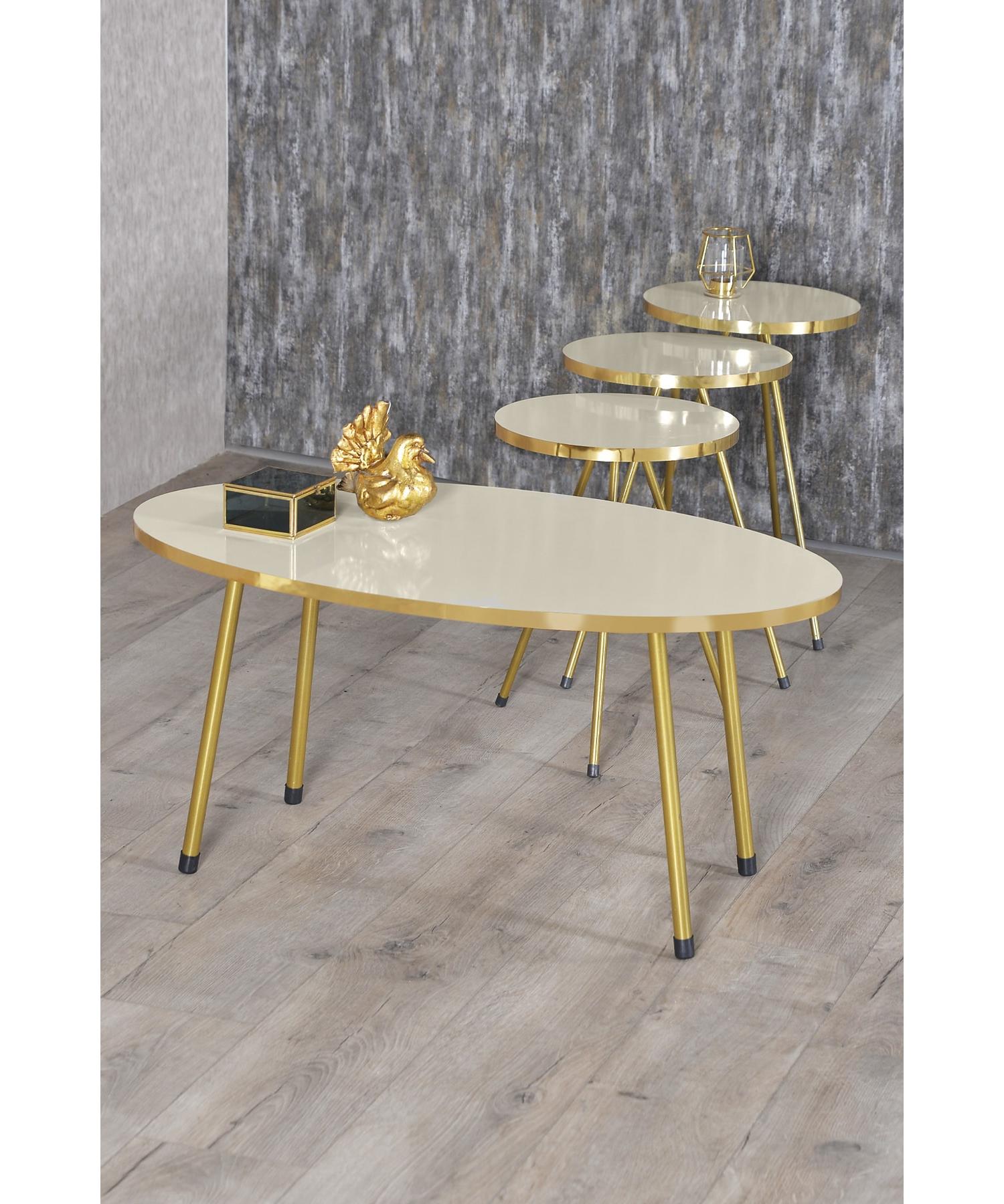 

Nesting Table and Center Table Ellips Gold Metal Leg Gold Cream Set