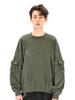 OURPOCKETS [None Graphic] Grid Garment Dyed Oversized Sweatshirt (Shadow Khaki)