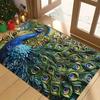 Elegant Peacock Feather Print Area Rug Luxury Blue and Golden Non-Slip Floor Mat for Living Room Bedroom and Home Decor