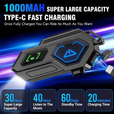 Pro X600 Bluetooth 5.3 Motorcycle Helmet Headset - LED Light, ENC Noise Cancelling, 600m Intercom System