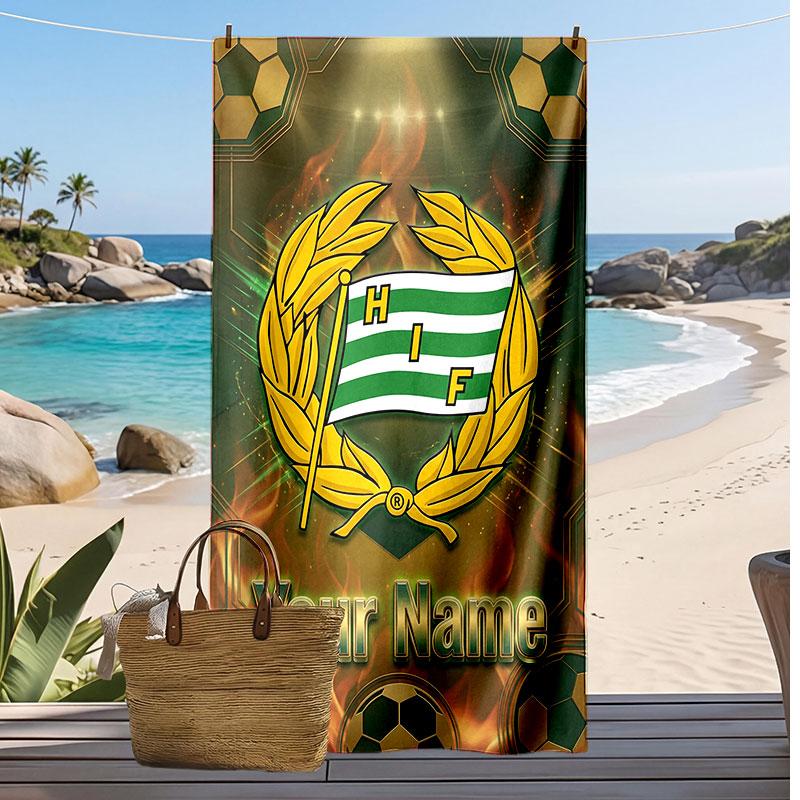 Hammarby Gepersonaliseerde Bedrukte Strandlaken Voetbal Logo Steun Aangepaste Naam Tekst Absorberende Handdoek Voor Sport Reizen Speciaal Cadeau