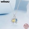 WOSTU 925 Sterling Zilver Maan Zon Hanger Ketting Dames Blauwe CZ Gele Kristal Bedel Kettingen Valentijnsdag Moederdag Cadeaus