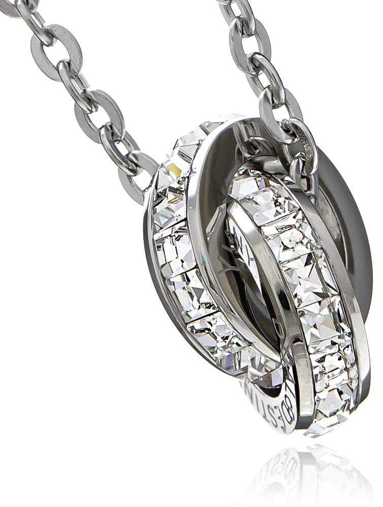 

Necklace Crystal Double Ring 316L Surgical Stainless Steel Allergy Ring Necklace NPN275 [Napist] Men s [Metal Friendly] Clear/Clear