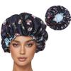 Floral Print Double Sided Satin Shower Cap Adjustable Silky Hair Bonnet for Women Bath Spa Swimming Hair Care
