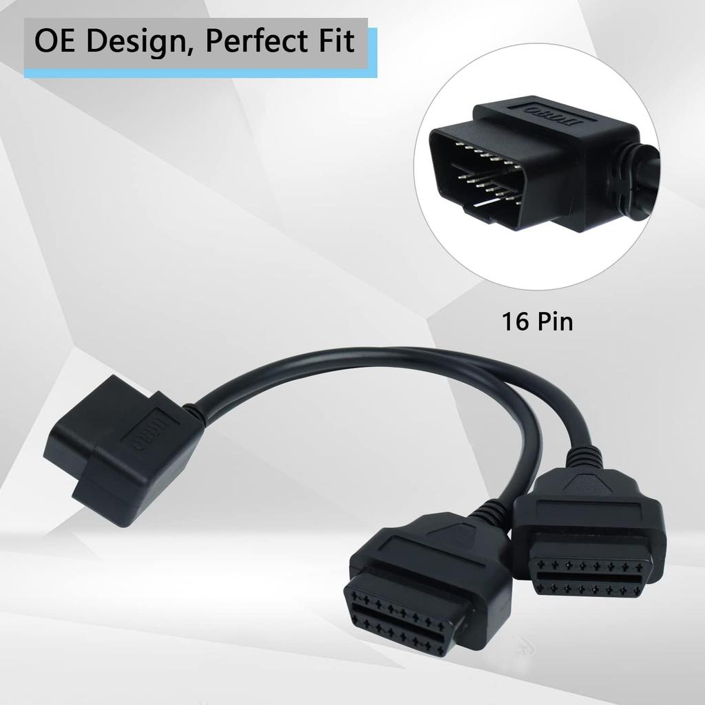 OBD2 Right Angle Splitter Y Cable Male Splitter To 2 Female 30cm/12