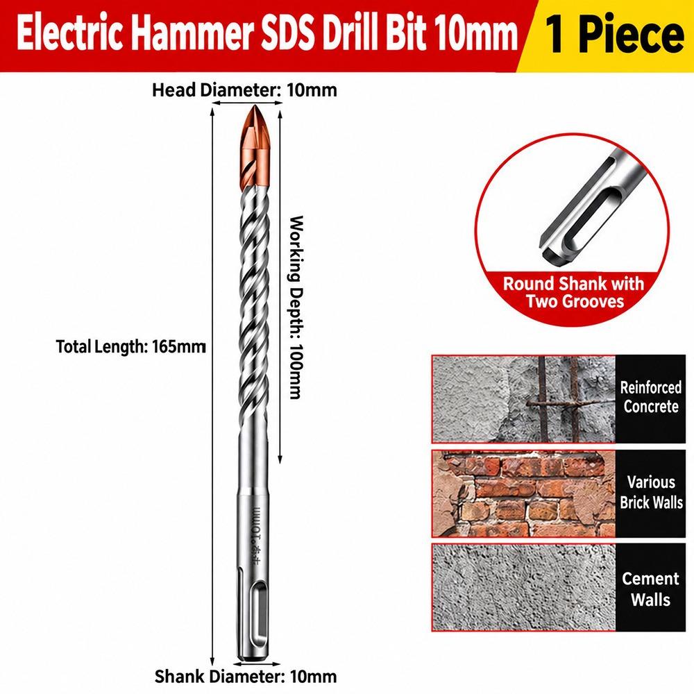 Slotted Round Shank Rotary Hammer Drill Bit Spiral Flutes Concrete Drill Bit Concrete Drilling