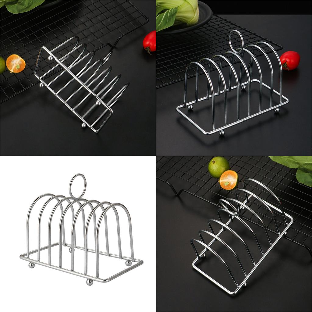 Stainless Steel Bread Holder 6 Slots Slices Toast Bread Rack Kitchen Bread Display Stand for Home or Restaurant Use