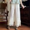 Artistic Elastic Waist Cotton-Linen Cropped Wide-Leg Pants with Lace Trim