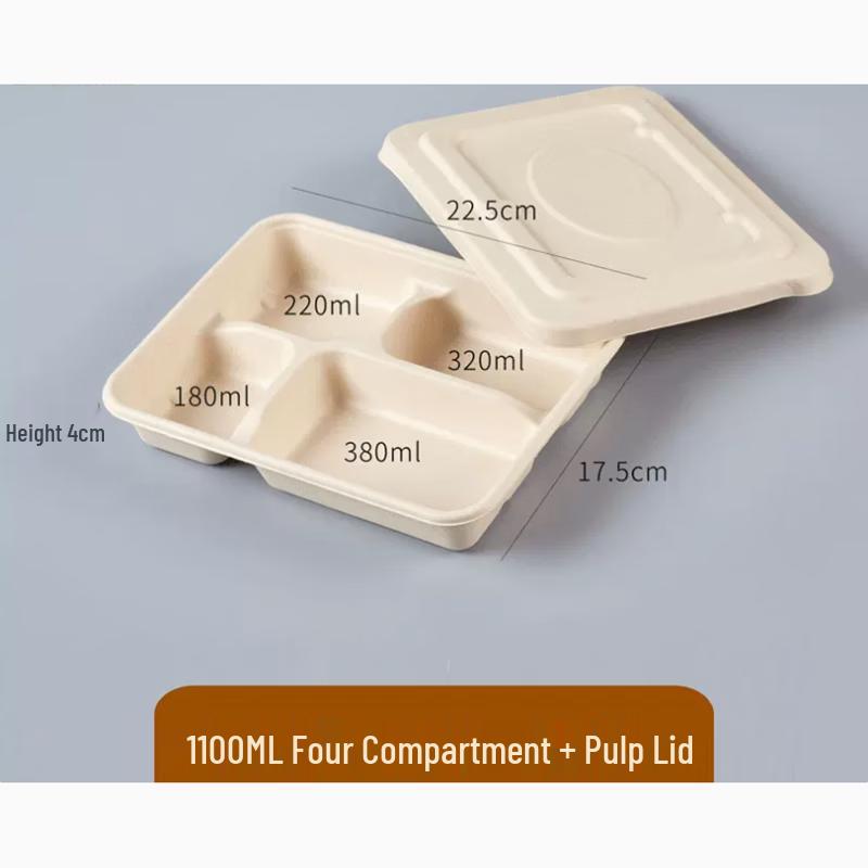 Sujie Degradable 4-Compartment Pulp Lunch Boxes with Lids