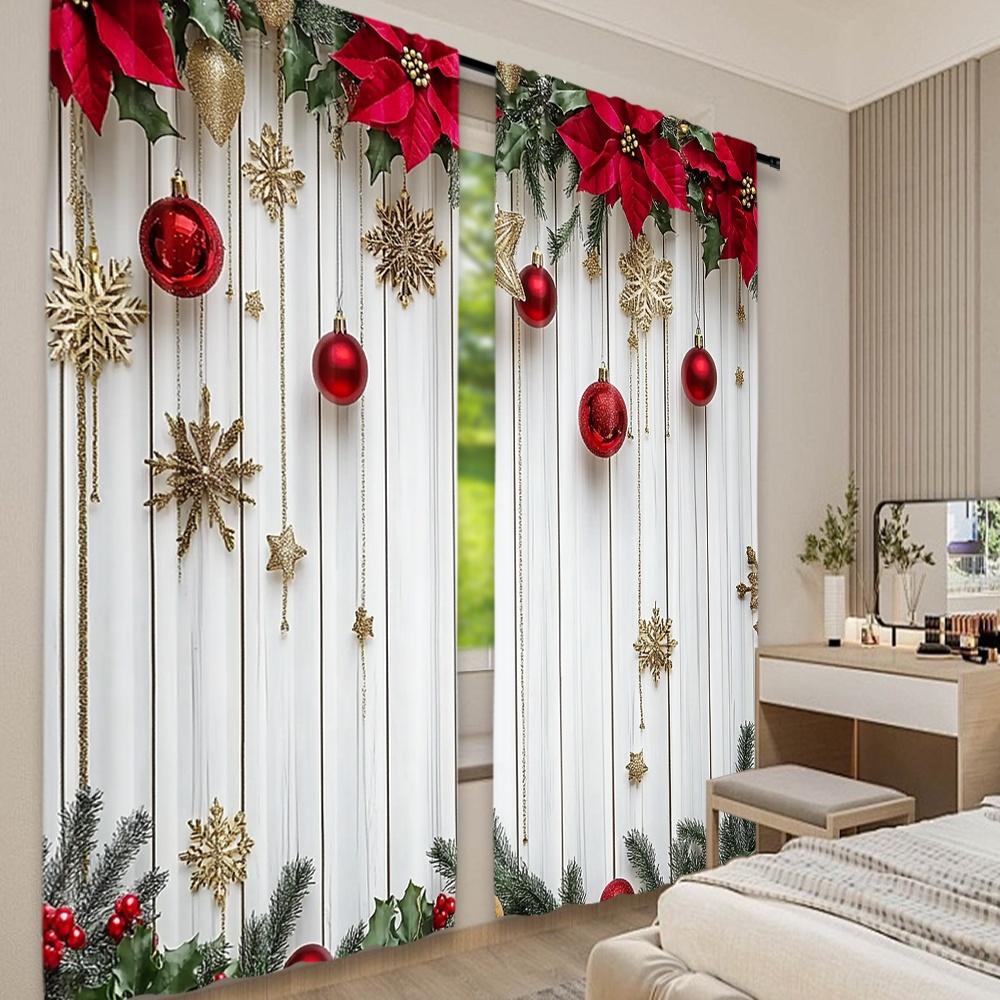2D platt tryck 2 st Moderiktiga julgardiner Semester Jul3 Digitalt tryckta polyestergardiner Festliga gardiner för