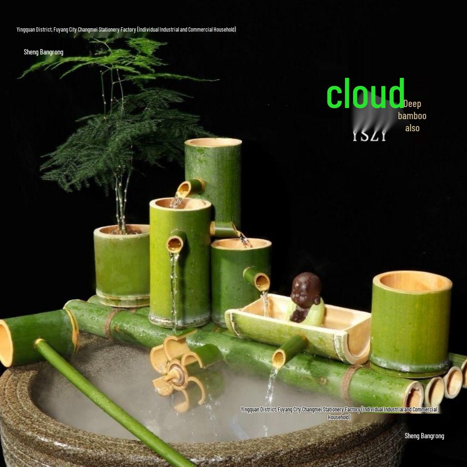 Bamboo Water Fountain: Ceramic Stone Fish Tank with Automatic Circulation, Oxygenation, and Humidification